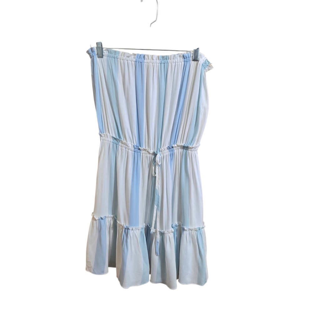 Ocean Drive Strapless Mini Dress Size LG Blue White Stripe Rayon
